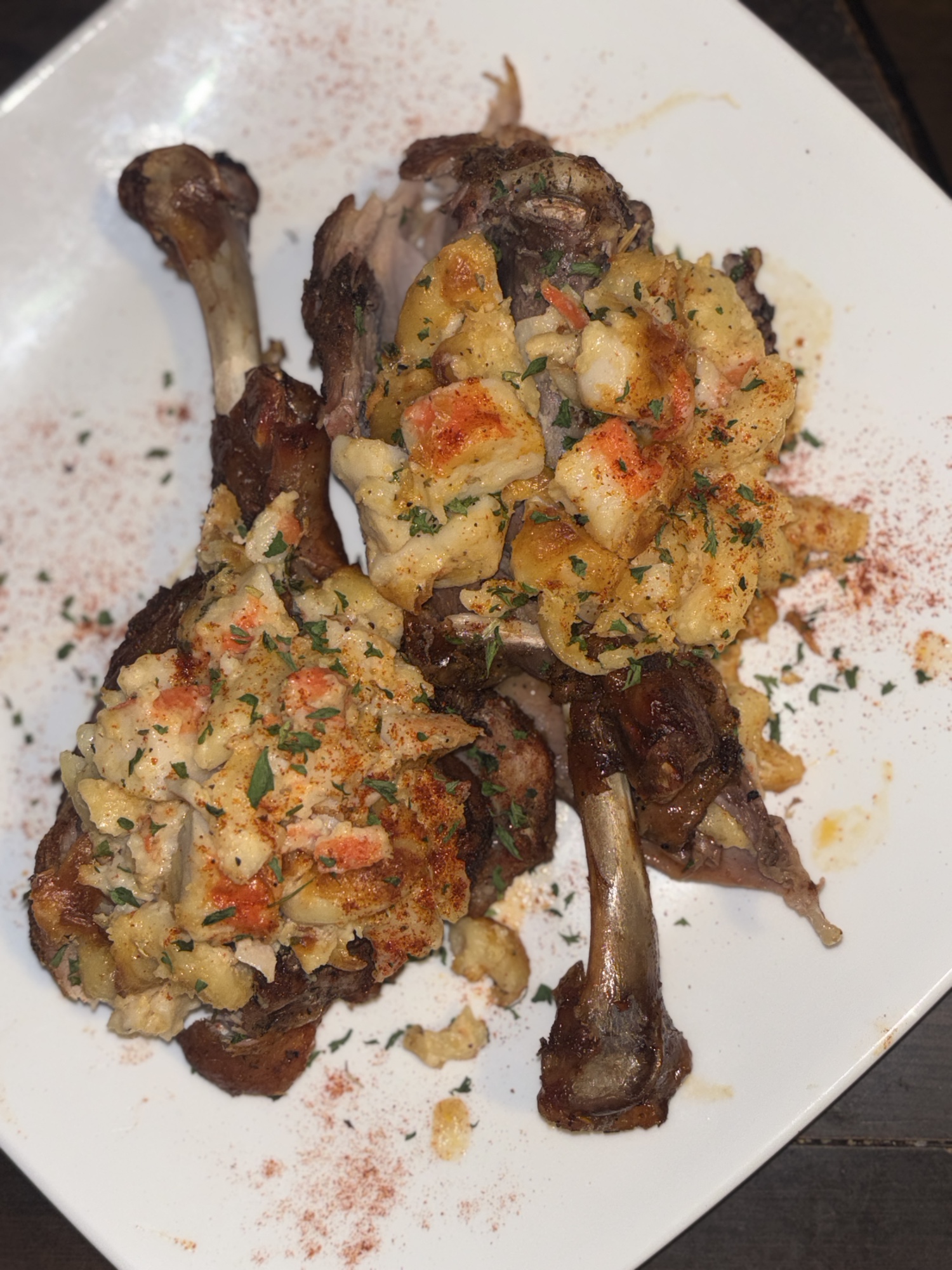 Oven Roasted Turkey Legs Stuffed with Lobster Mac & Cheese