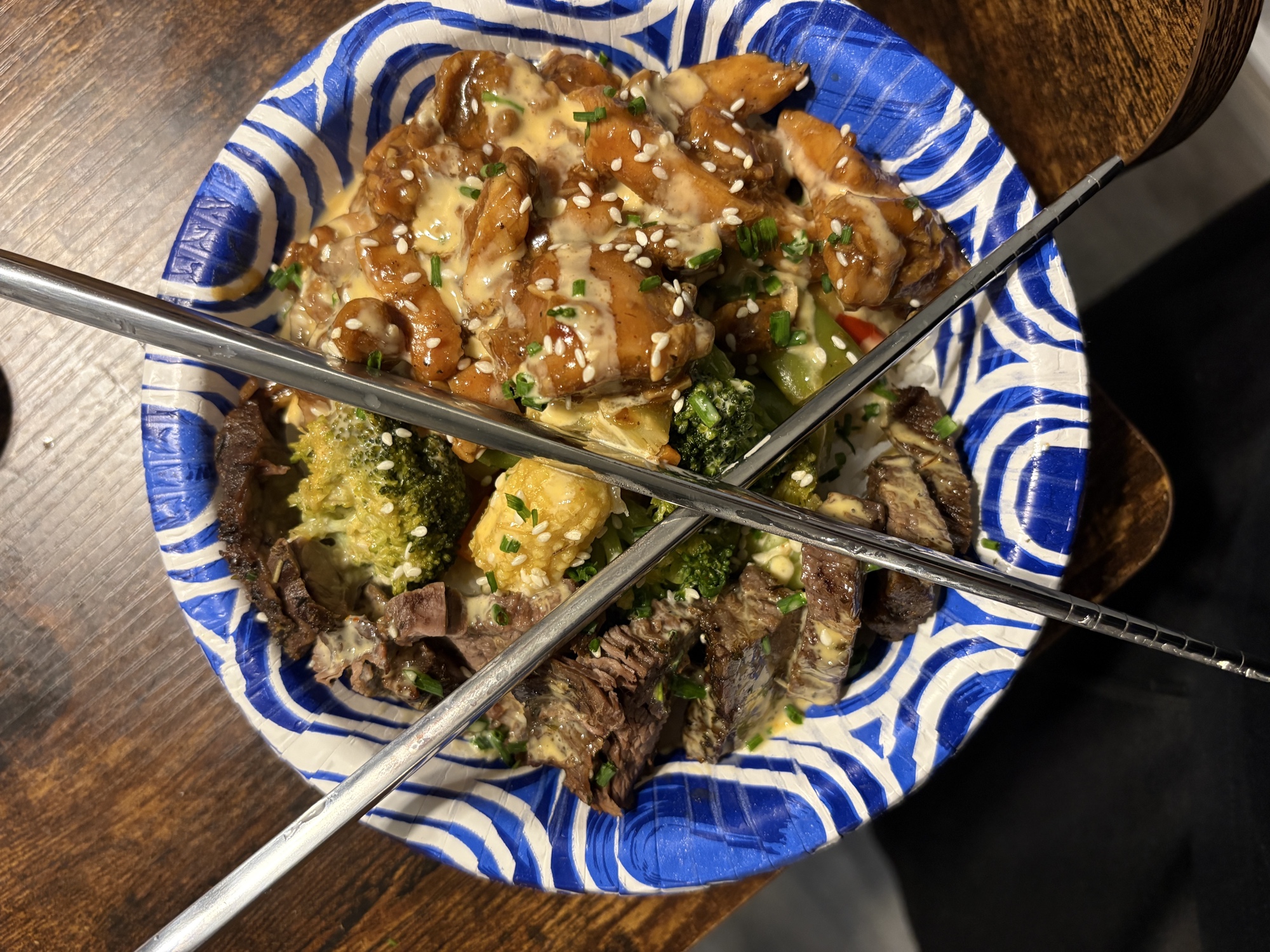 Teriyaki Shrimp and Steak Bowl with Broccoli